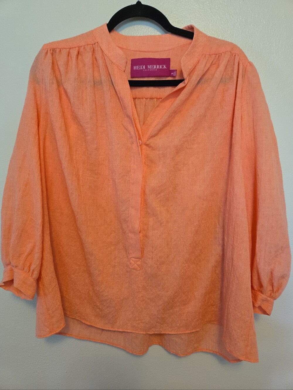 Heidi Merrick Orange Coral Popover Blouse Top S